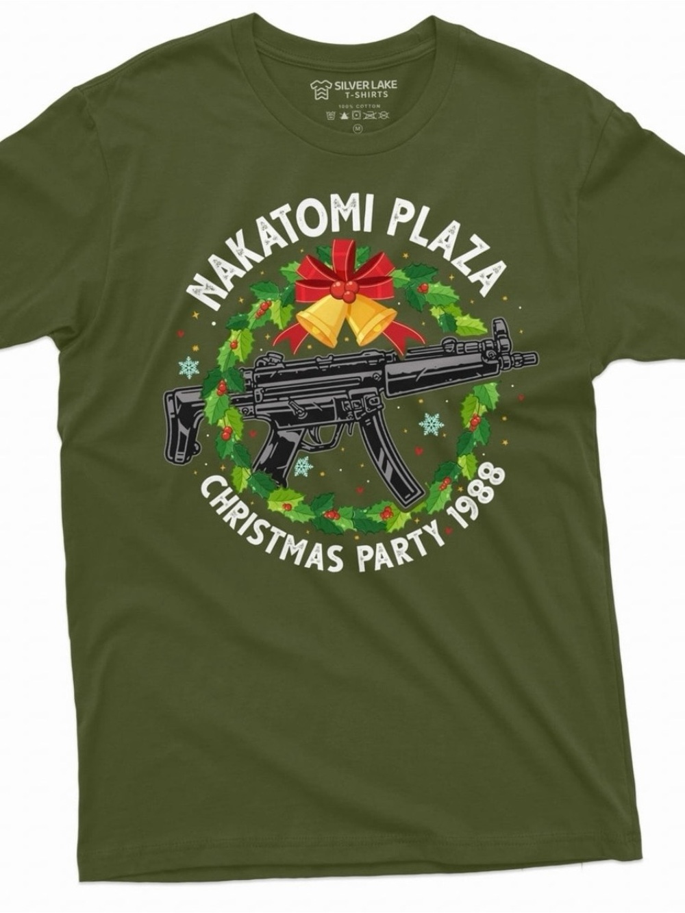 Silver Lake Olive Green Graphic Tee — Nakatomi Plaza Wreath